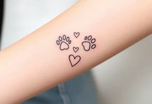 dog paw prints and hearts tattoo idea