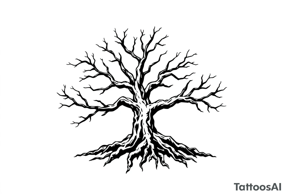 tree with 6 branches and 6 roots tattoo idea