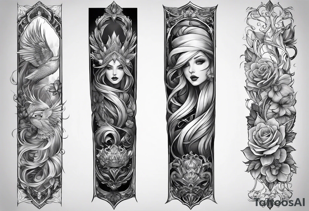 Full Leg sleeve rectangle sketch tattoo idea