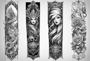 Full Leg sleeve rectangle sketch tattoo idea
