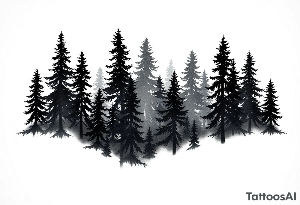 Coniferouse forest silhouette with black and gray trees tattoo tattoo idea