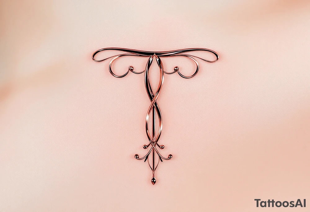 A sleek modern "T" in blush pink with a chrome-like metallic finish. tattoo idea
