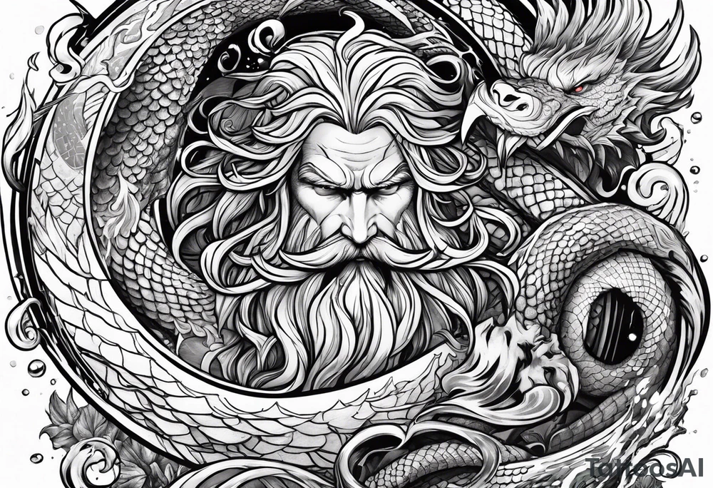 Thor getting eaten by the world serpent in the ocean tattoo idea