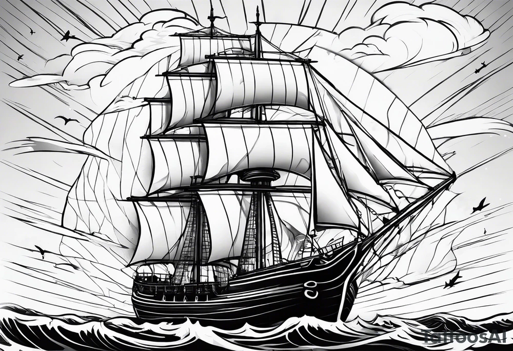 tatou d'un phare maritime dans un bateau a voiles. tattoo idea