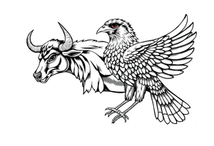 A bull and a falcon  with ancient Egyptian mythology, as ruled by Venus in western zodiac, tattoo idea