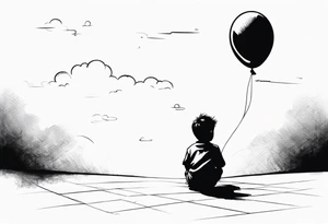 little boy with a balloon flying towards the sky with hopscotch games tattoo idea