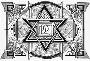 Ancient tetragrammaton to represent God's chosen one with elegant flair and the names "Vivian" and "Brandon" hidden in the background tattoo idea