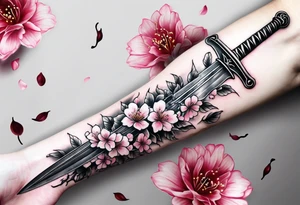 Japanese cherry blossoms sword forearm tattoo tattoo idea
