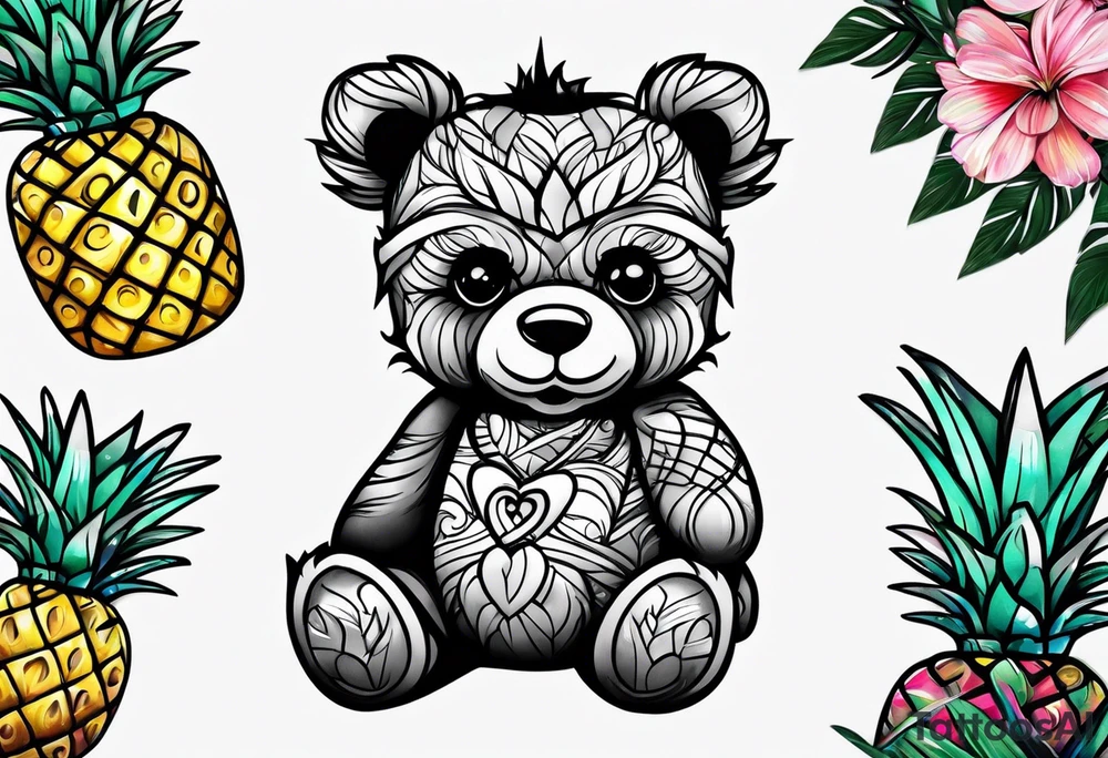 Teddy bear and a pineapple tattoo idea