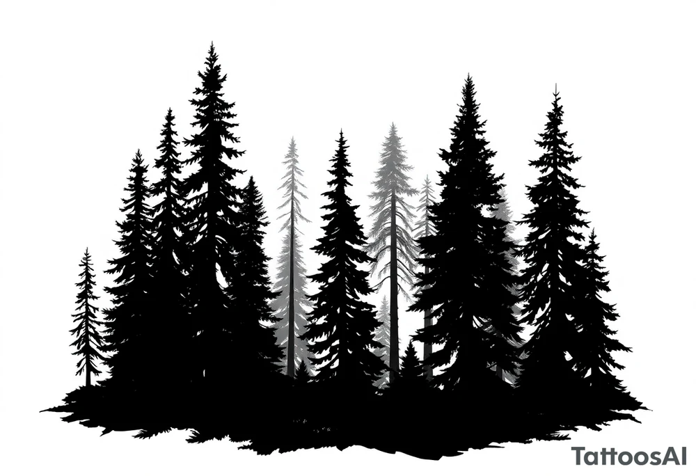 Coniferouse forest silhouette with black and gray trees tattoo idea