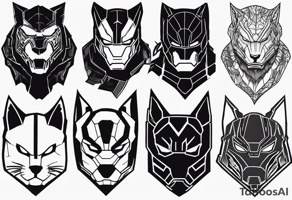 I want to change Avengers Team characters with animals. Hulk will be Badger, Thor will be Alpha Grey Wolf, Captain America will be Bull, Iron Man will be Canary, Black Widow will be Axolotl, Hawk Eye will be Sudan Plated Lizard and Nick Fury will be Cat. tattoo idea