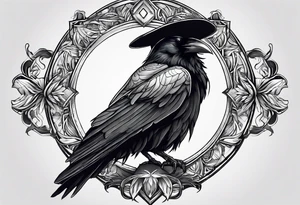 Raven facing forward sitting on a hat tattoo idea