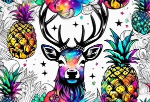 stag featuring colours of the universe and galaxies and pineapples in amsterdam tattoo idea