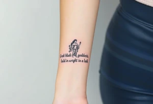 Greek black goddess Hera holding a baby in her right an a ak in the left tattoo idea