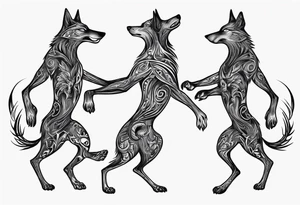 stick figures of two wolves dancing on their hind legs. tattoo idea