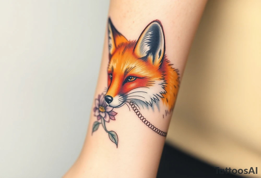 adult fox with jewelry smelling wild flowers tattoo idea