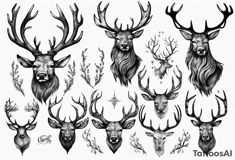 Majestic stag with antlers tattoo idea