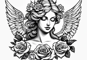 Angel, roses, name MARTINA tattoo idea