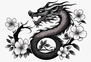 dragon, japanese, female, cherry blossoms, vines, elegant, minimalist, sleek tattoo idea