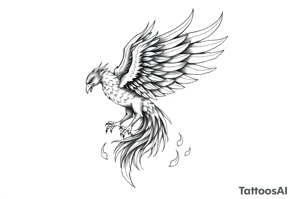 magnificent phoenix rising from golden flames with trailing embers tattoo idea