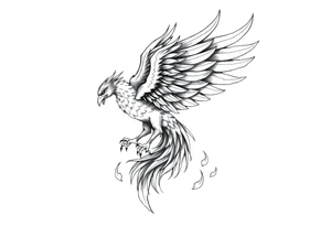 magnificent phoenix rising from golden flames with trailing embers tattoo idea
