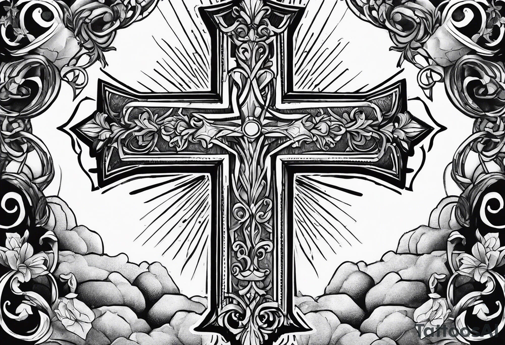 Rock music and cross tattoo idea