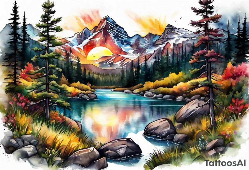 Rocky Mountain valley sunrise tattoo idea
