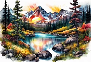 Rocky Mountain valley sunrise tattoo idea