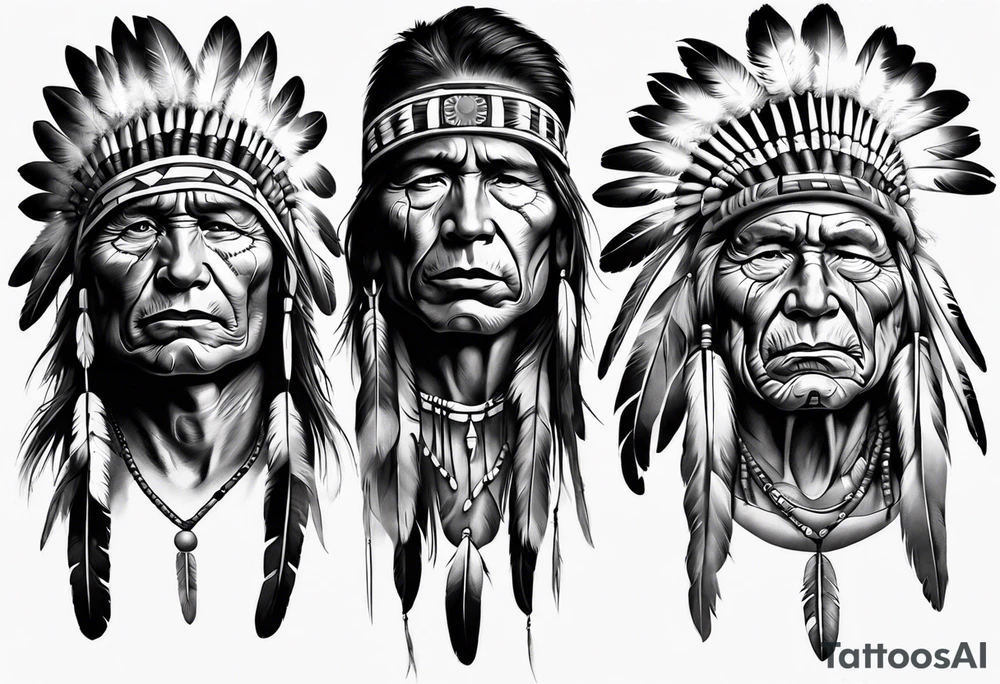 Native American theme man face photorealism tattoo idea