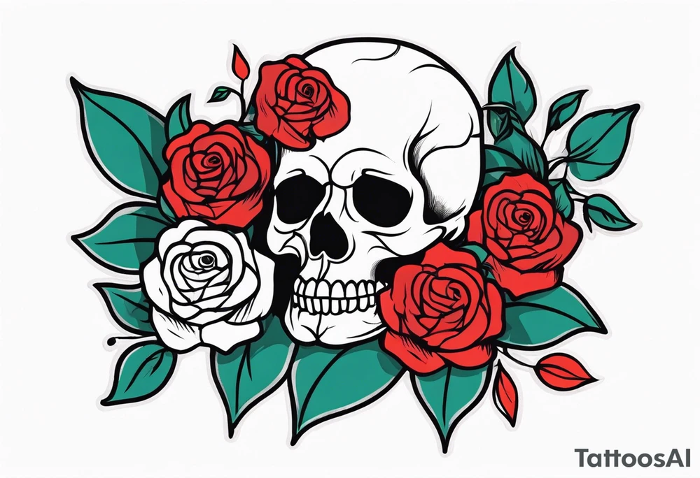 skull and roses tattoo idea