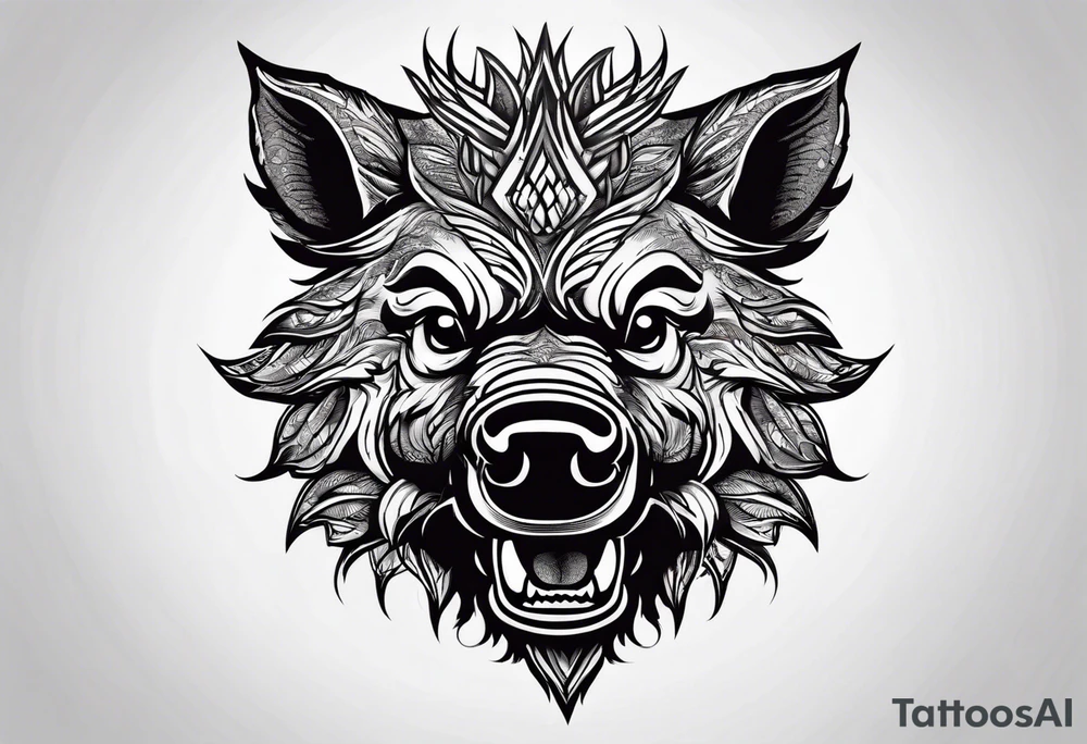 angry boar front tattoo idea