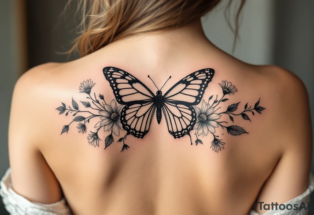 Butterfly and flowers tattoo idea