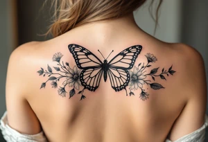 Butterfly and flowers tattoo idea