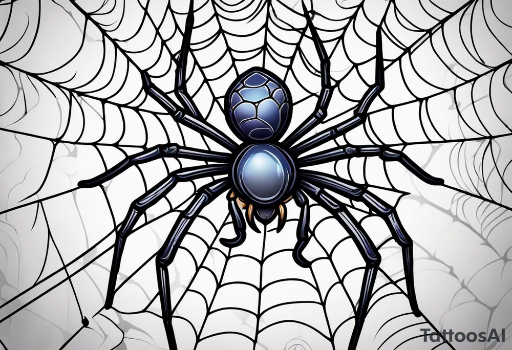 Spider on spider web. No color. American traditional style tattoo idea