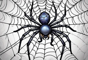 Spider on spider web. No color. American traditional style tattoo idea