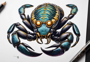 realistic scorpion incorporating third-eye tattoo idea