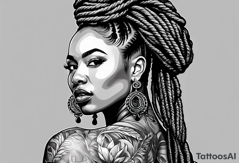 woman with dread locks biting money roll tattoo idea