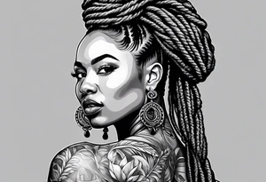 woman with dread locks biting money roll tattoo idea