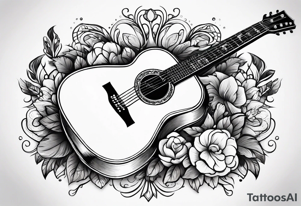 Full Acoustic guitar design tattoo idea