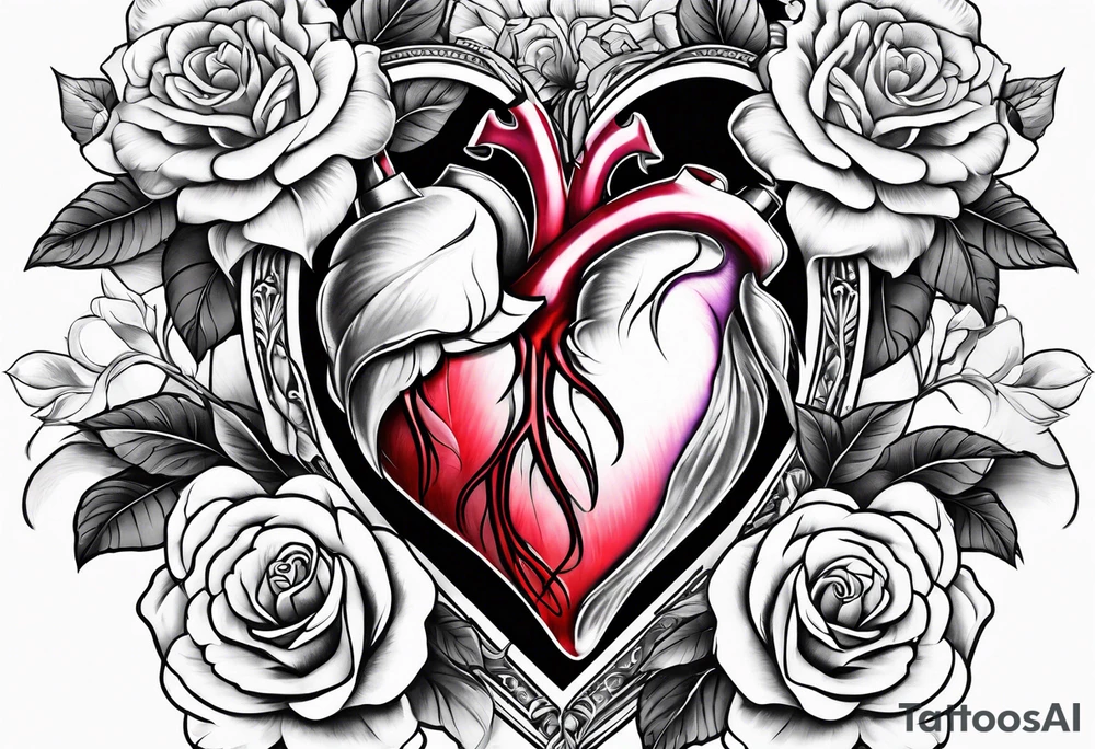 Bleeding heart in roses tattoo idea