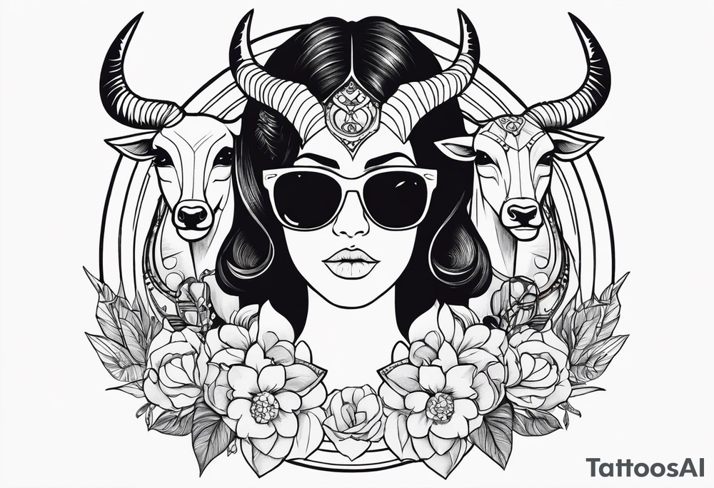 woman with big titts and a capricorn with sunglasses tattoo idea