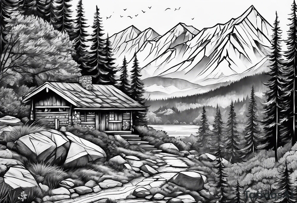 Man and woman hiking tattoo idea