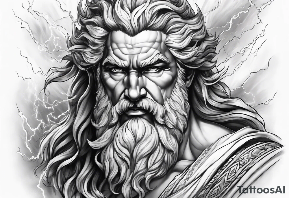 Realistic Zeus with lightning bolt tattoo idea