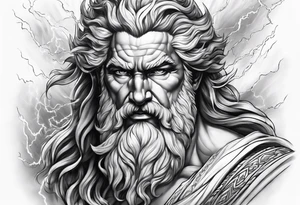 Realistic Zeus with lightning bolt tattoo idea