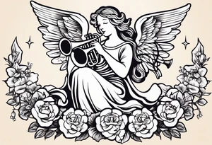 angel with trumpet
old school vintage simple traditional design with vintage flowers surrounding it bold color simple tattoo idea