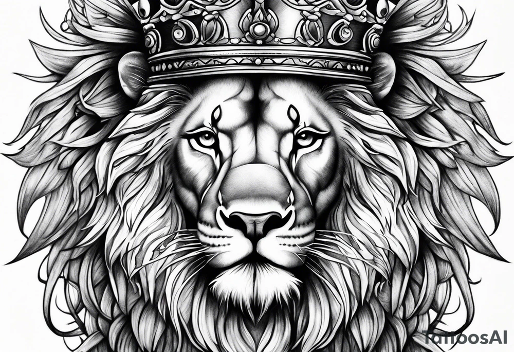 Long Lion crown cross tattoo idea