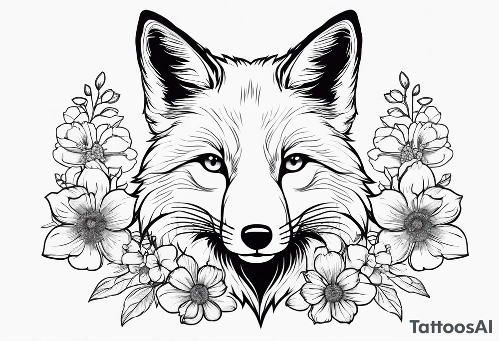 fox, realistic, face, flowers tattoo idea