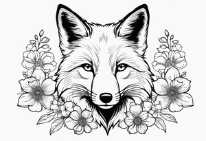fox, realistic, face, flowers tattoo idea