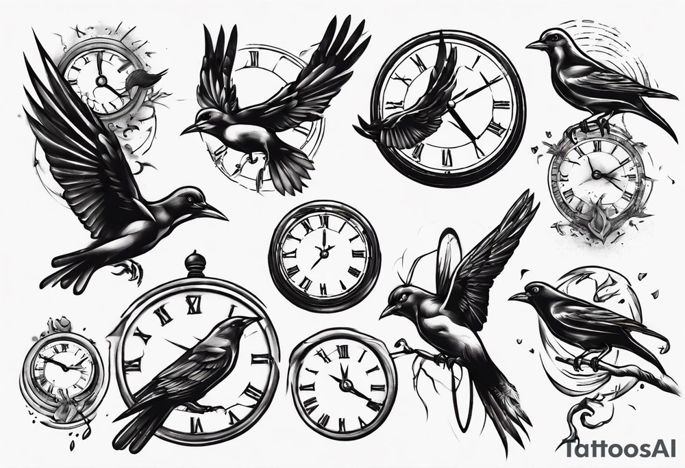 bird breaks the clock tattoo idea