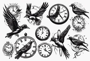 bird breaks the clock tattoo idea